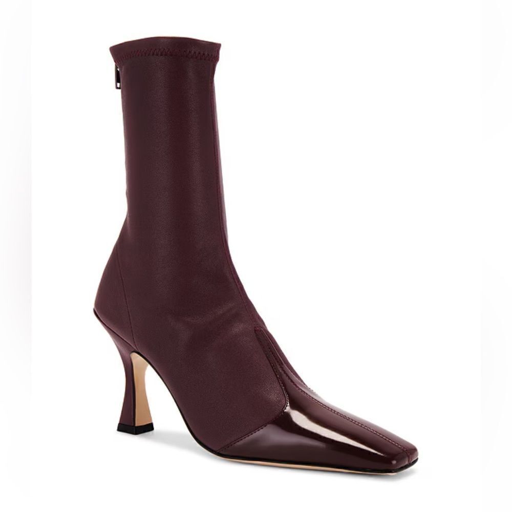 New Studio Amelia Revolve Maverick Ankle Boots Burgundy red square toe heels 10